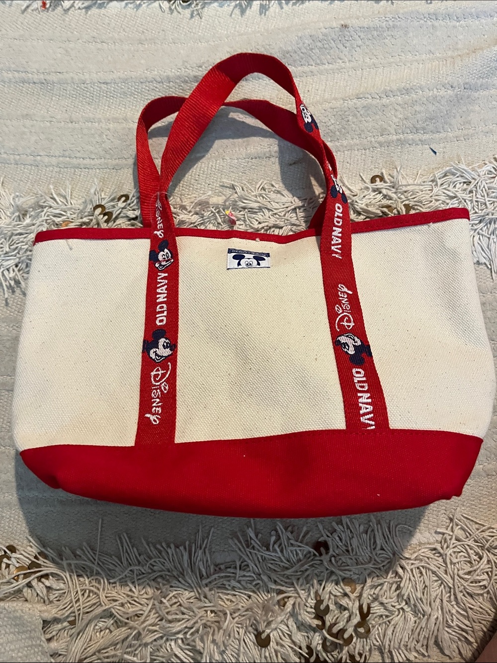 Old Navy Red & Cream Canvas Small Tote with Disney Trim